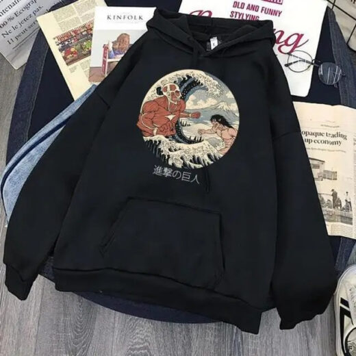 Толстовка чорна PrintBro аніме Атака титанів принт