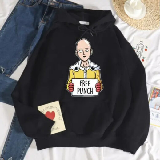 Толстовка чорна PrintBro аніме "Ванпанмен"