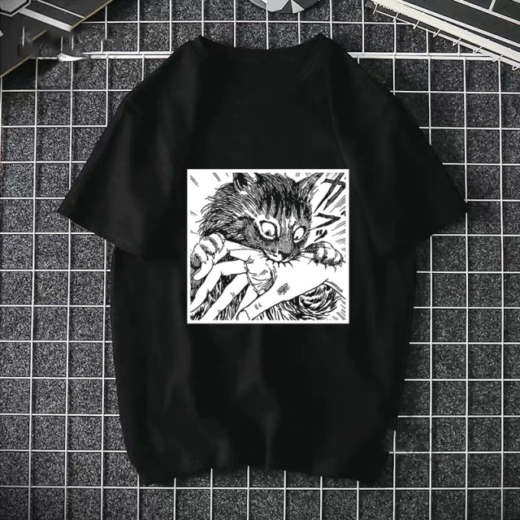 Футболка чорна PrintBro Аніме black cat whine