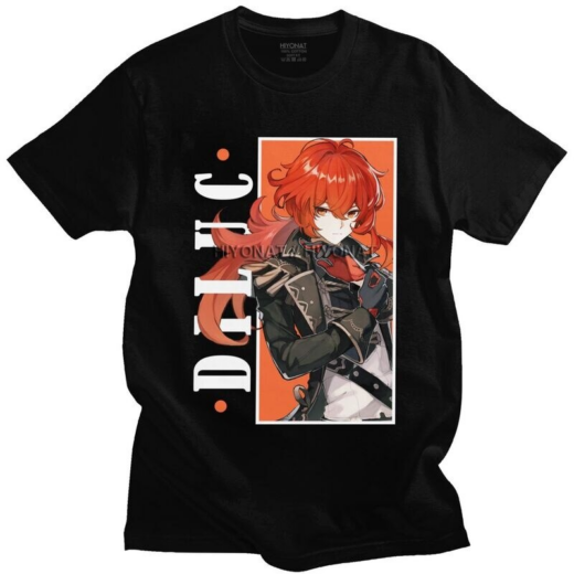 Футболка чорна PrintBro Аніме Diluc