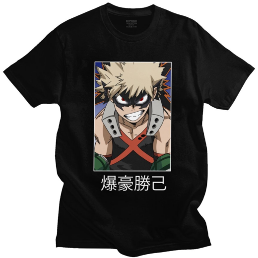 Футболка чорна PrintBro Аніме Katsuki Bakugo Харадзюку