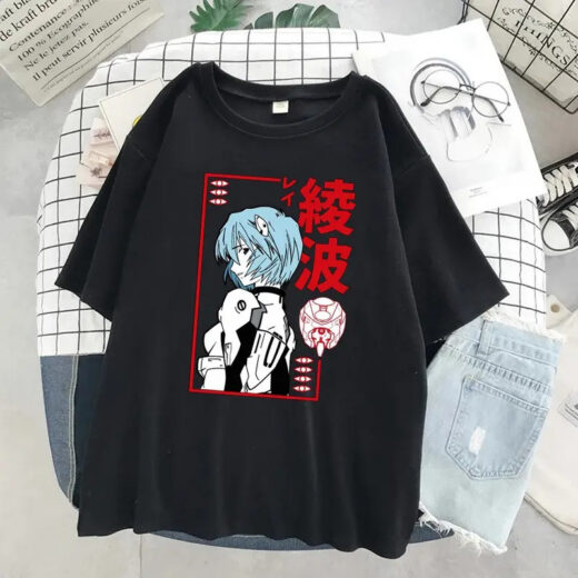 Футболка черная PrintBro аниме Еvangelion Рей Аянамі