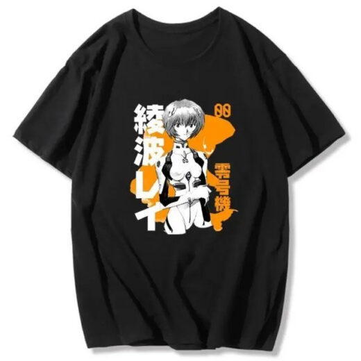 Футболка чорна PrintBro аніме Neon Genesis Evangelion Rei