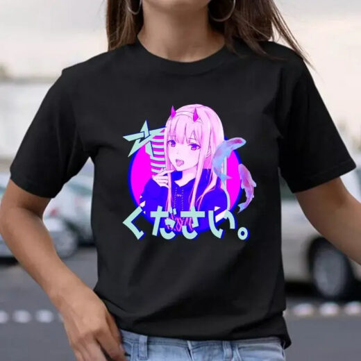 Футболка чорна PrintBro аніме 002 Zero Two