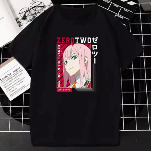 Футболка чорна PrintBro аніме код 002 Darling in the Franxx