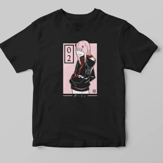 Футболка чорна PrintBro аніме Darling in the Franxx код 002 Zero Two
