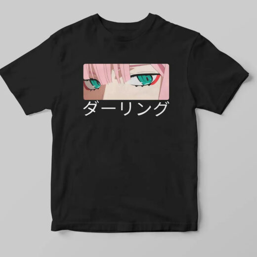 Футболка чорна PrintBro аніме Darling in the Franxx код 002 Zero Two