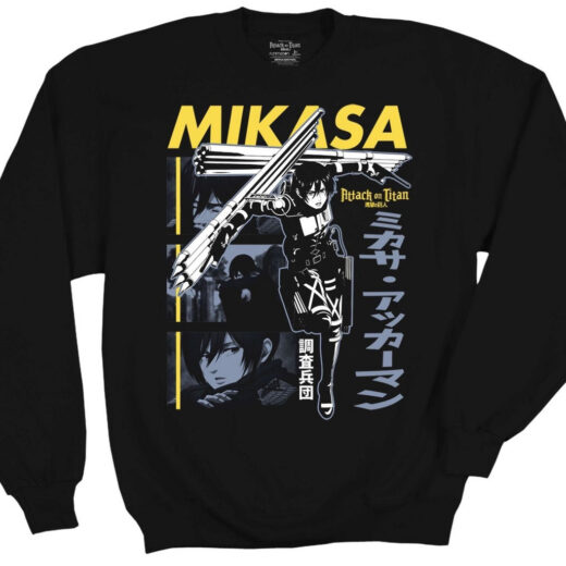 Світшот чорний PrintBro аніме Attack on Titan - Mikasa Thunder Spears Crew