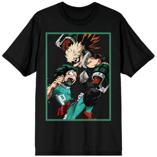Футболка чорна PrintBro аніме My Hero Academia - Deku Bakugo Fight