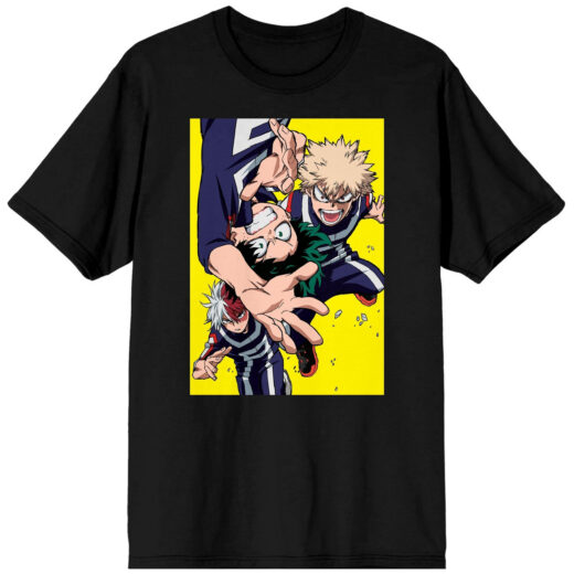 Футболка чорна PrintBro аніме My Hero Academia - Deku Bakugo Shoto Attack
