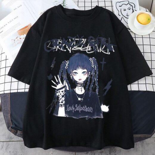 Футболка PrintBro аніме CRAZY GIRL чорна