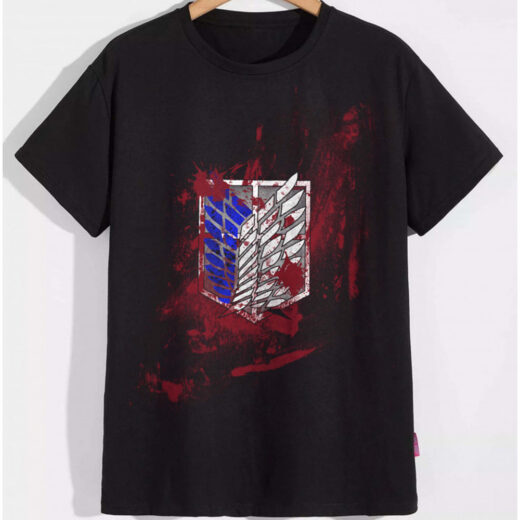 Футболка PrintBro Attack on Titan Атака титанів принт з крилами та кров'ю PG03693 goodreclama Чорний