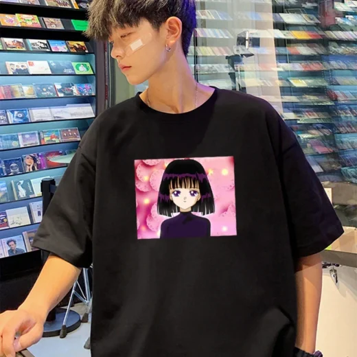 Підбір футболок ретро, японське аніме, Vaporwave unisex 5, Чорна