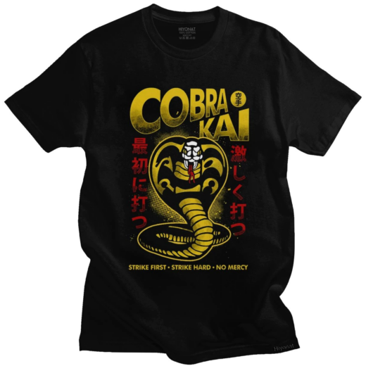 Футболка чорна PrintBro фільми Кобра Кай Strike Hard First Strike No