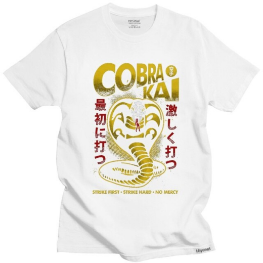 Футболка біла PrintBro фільми Кобра Кай Strike Hard First Strike No