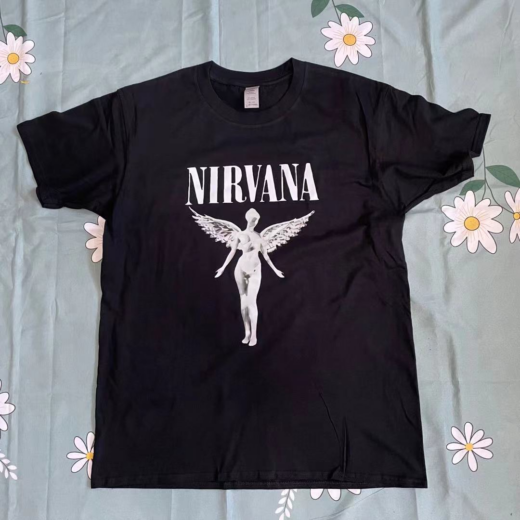 Футболка чорна PrintBro рок NIRVANA white angel