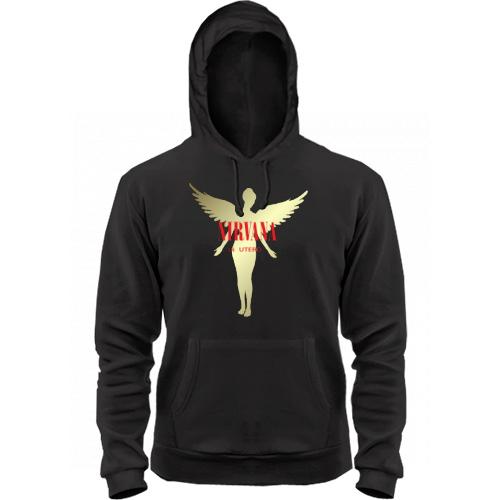 Худі чорний PrintBro Рок nirvana white red angel
