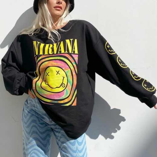 Світшот чорний PrintBro музика рок NIRVANA smile print