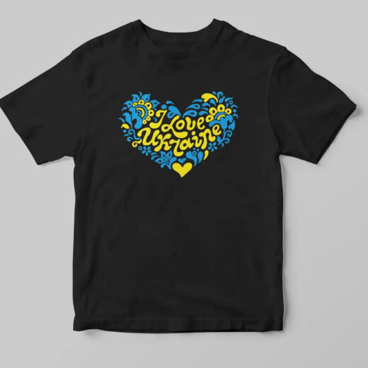 Футболка чорна PrintBro патріотична I love Ukraine