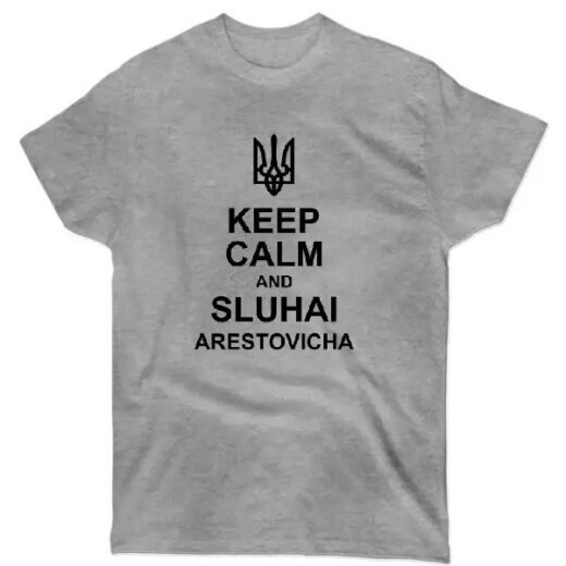 Футболка серая PrintBro патриотическая "Будь спокійний і слухай Арестовича"
