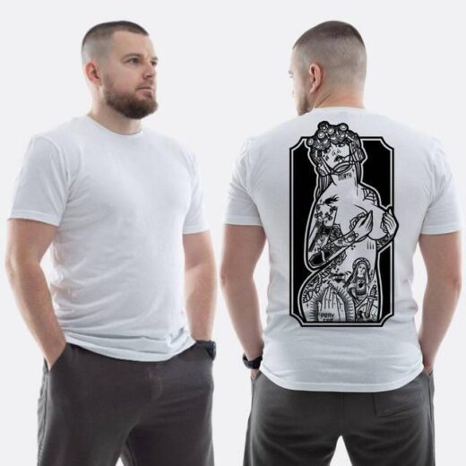 Футболка PrintBro ЗСУ з принтом Sunset Goons Дівчина з тату прикриває груди