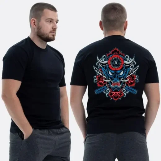 Футболка PrintBro ЗСУ з принтом Маска вони з рогами мечі катана квіти