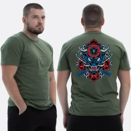 Футболка PrintBro ЗСУ з принтом Маска вони з рогами мечі катана квіти