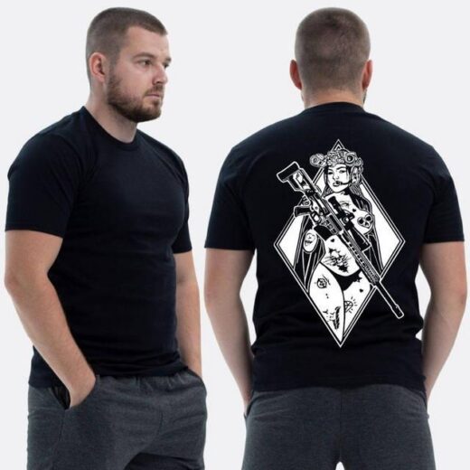 Футболка PrintBro ЗСУ з принтом Sunset Goons військова дівчина з мікрофоном та автоматом