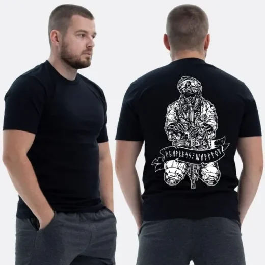 Футболка PrintBro ЗСУ з принтом Warrior військовий руни автомати гвинтівка