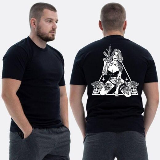 Футболка PrintBro ЗСУ з принтом Sunset Goons Дівчина з автоматом та двома черепами
