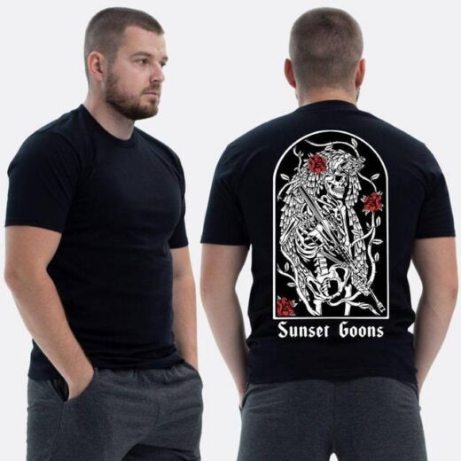 Футболка PrintBro ЗСУ з принтом Sunset Goons Скелет снайпер та троянди