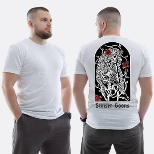 Футболка PrintBro ЗСУ з принтом Sunset Goons Скелет снайпер та троянди