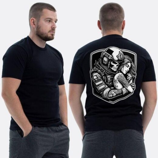 Футболка PrintBro ЗСУ з принтом Дівчина та скелет обійми