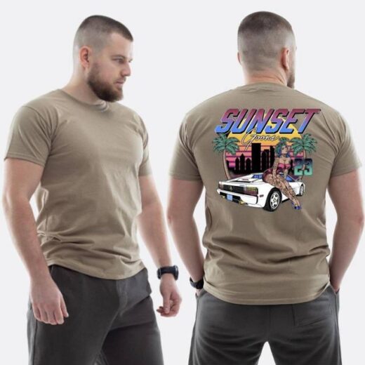 Футболка PrintBro ЗСУ з принтом Sunset Goons Дівчина авто пальми