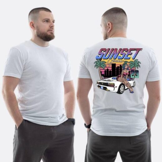 Футболка PrintBro ЗСУ з принтом Sunset Goons Дівчина авто пальми