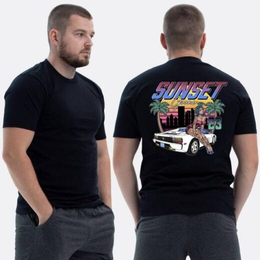 Футболка PrintBro ЗСУ з принтом Sunset Goons Дівчина авто пальми