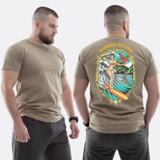 Футболка PrintBro ЗСУ з принтом Sunset Goons Дівчина на серфінгу