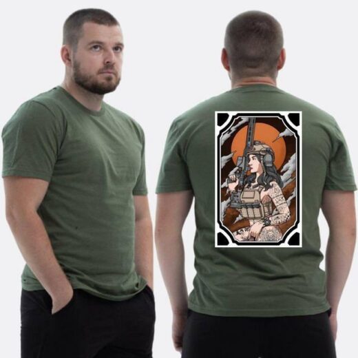 Футболка PrintBro ЗСУ з принтом Sunset Goons Військова дівчина череп місяць