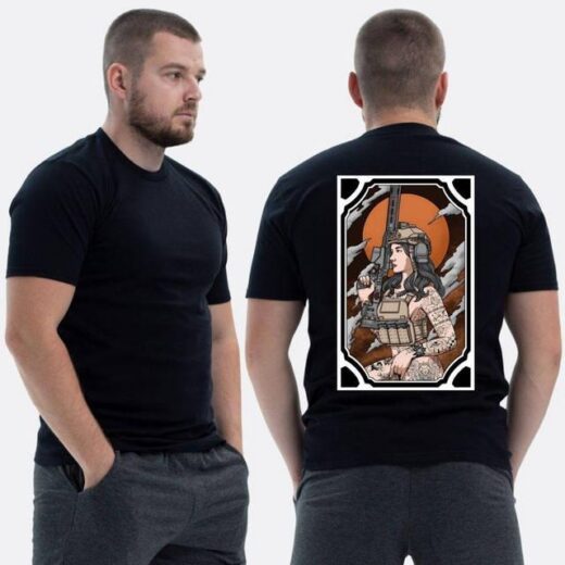 Футболка PrintBro ЗСУ з принтом Sunset Goons Військова дівчина череп місяць
