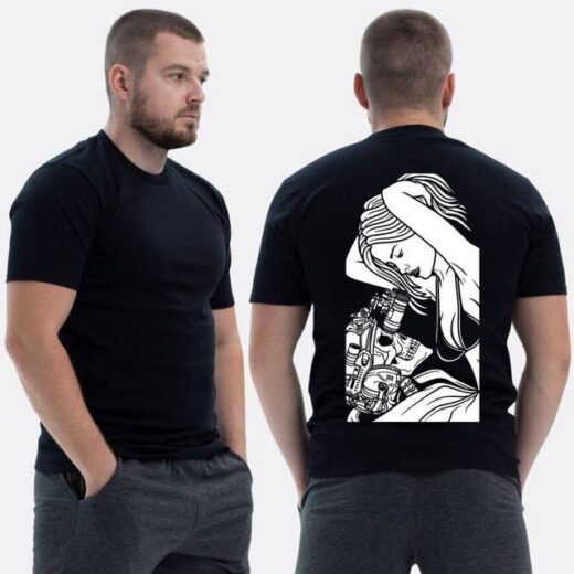 Футболка PrintBro ЗСУ з принтом Дівчина зверху на скелеті