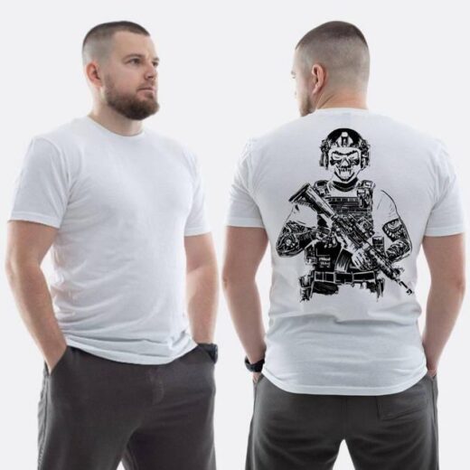 Футболка PrintBro ЗСУ з принтом Військовий скелет з іклами