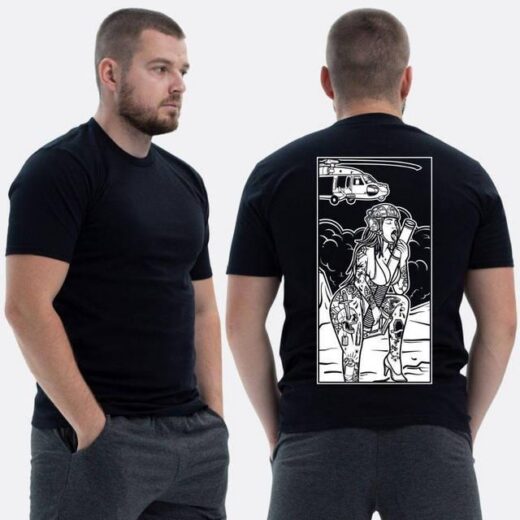 Футболка PrintBro ЗСУ з принтом Sunset Goons Дівчина з мінометом