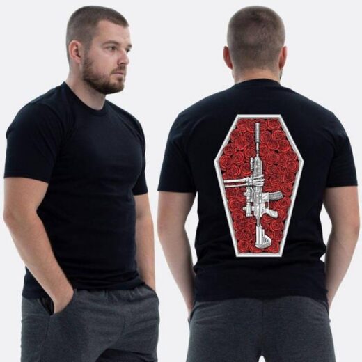 Футболка PrintBro ЗСУ з принтом Sunset Goons снайперська гвинтівка в гробу з трояндами