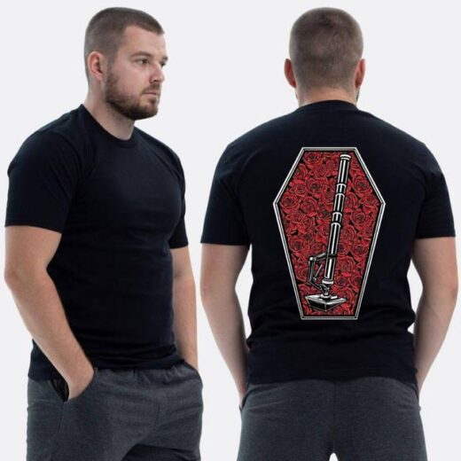 Футболка PrintBro ЗСУ з принтом Sunset Goons міномет у гробу з трояндами