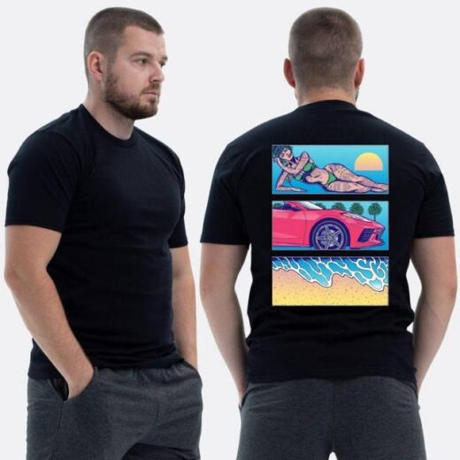 Футболка PrintBro ЗСУ з принтом Sunset Goons Дівчина машина пляж