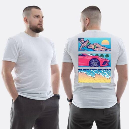 Футболка PrintBro ЗСУ з принтом Sunset Goons Дівчина машина пляж