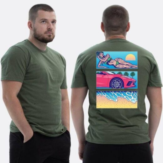Футболка PrintBro ЗСУ з принтом Sunset Goons Дівчина машина пляж
