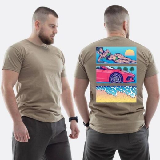 Футболка PrintBro ЗСУ з принтом Sunset Goons Дівчина машина пляж