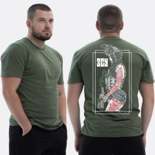 Футболка PrintBro ЗСУ з принтом Sunset Goons Дівчина військова ЗСУ
