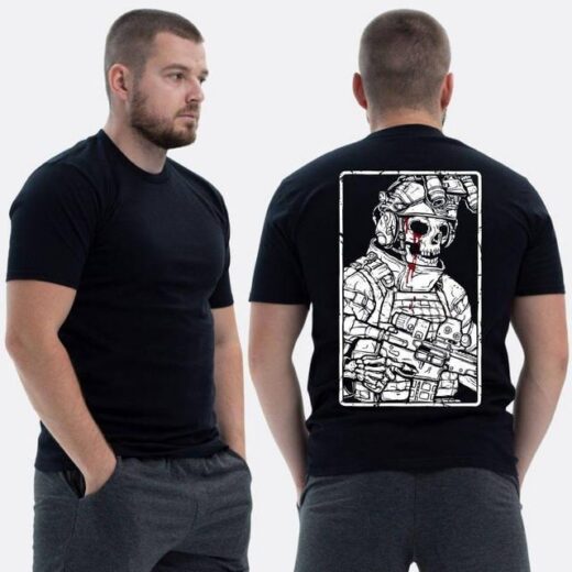 Футболка PrintBro ЗСУ з принтом Військовий скелет кров